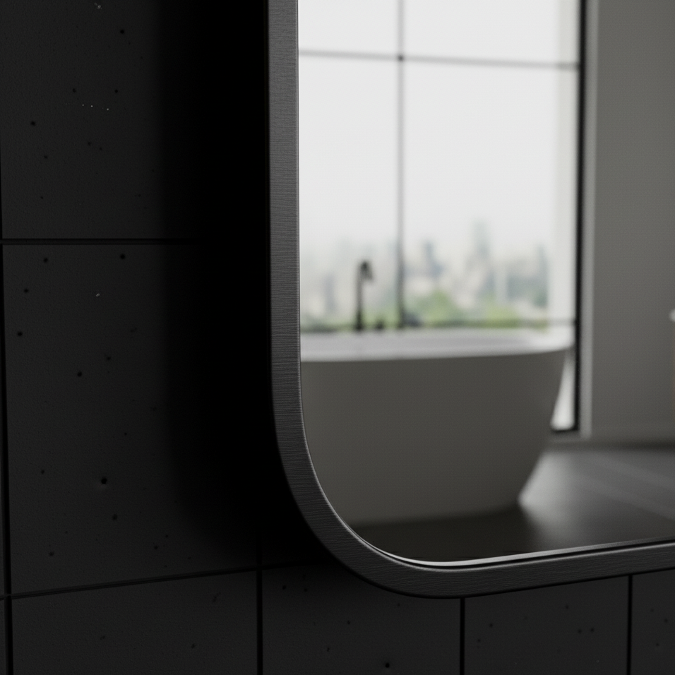 Luxury modern mirror with black metal frame.